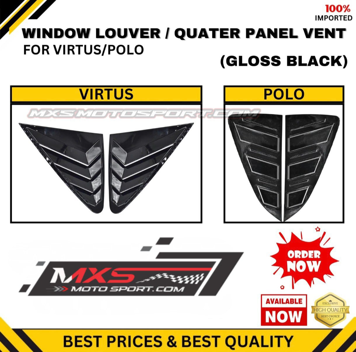 MXS4323 Window Louver Quater Panel Vent For Volkswagen Polo / Virtus (Glossy Black)