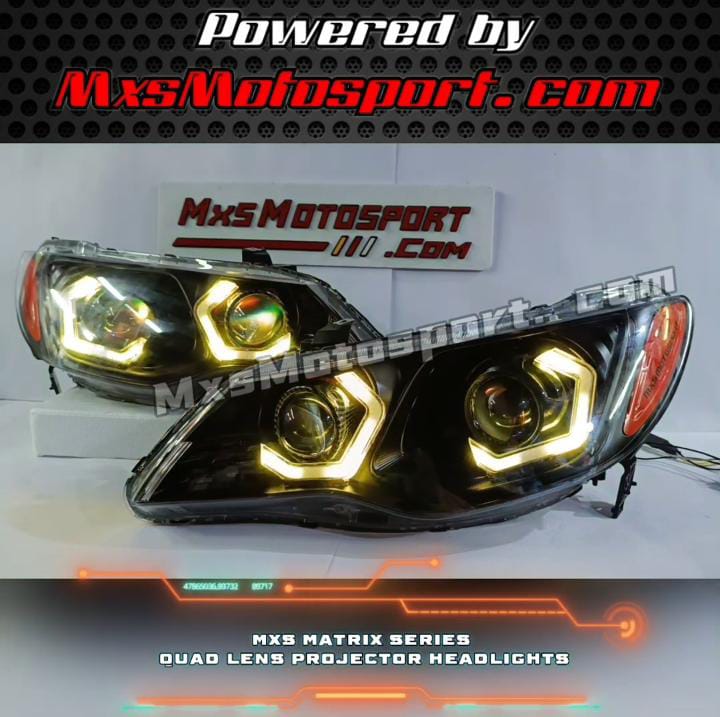 MXS4219 Quad LED LENS Projector Headlights Honda Civic BMW Style with APP Controlled