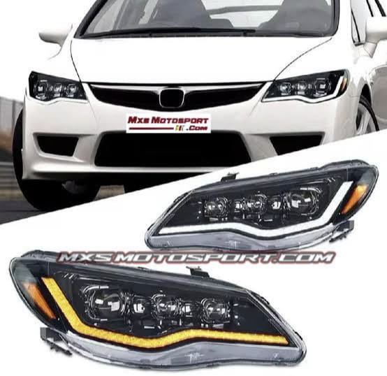 MXS4395 TRI-LENS LED Projector Headlights For Honda Civic FD (2005–2015) Type-R Edition Matrix DRLs | Premium Black Finish