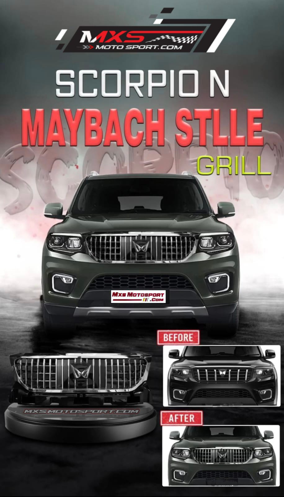 MXS4442 Maybach-Style Luxury Front Grill For Mahindra Scorpio N – Elegance Meets Dominance