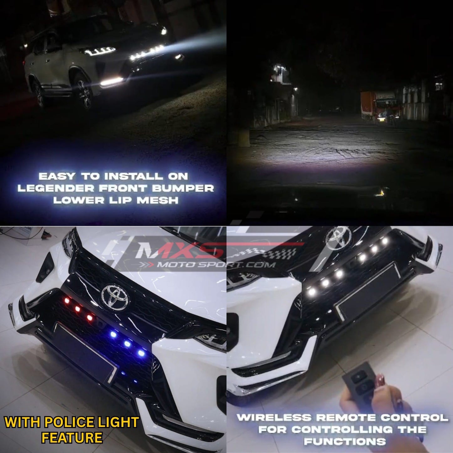 MXS4563 Toyota Fortuner Legender 6-Lens Mini Projector Grill Lights with Police Light & Wireless Remote Control
