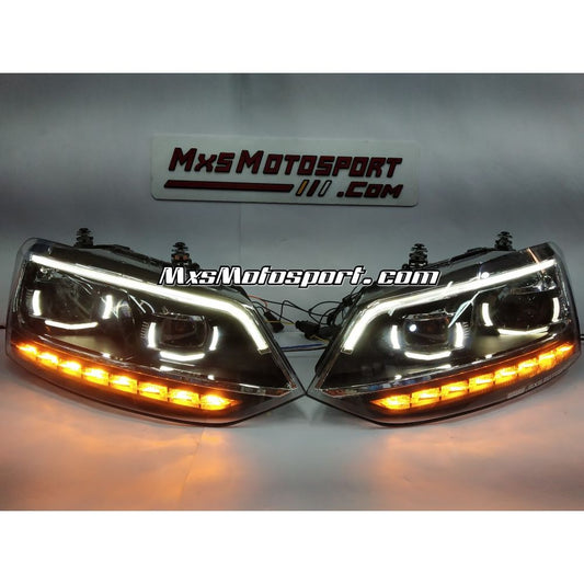 MXSHL702 Volkswagen Polo Led Daytime Quad Projector Headlights with Matrix Turn Signal Mode