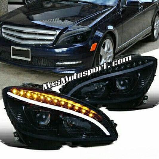 MXS3716 Glassy Black LED Projector Headlights For Benz W204 C-Class 2008-2011