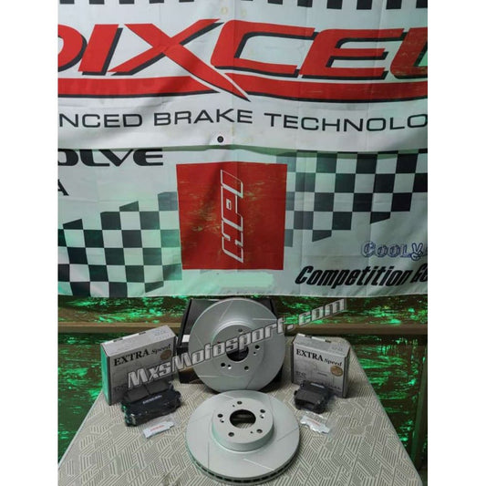 MXS3994 Slotted Front Rotor Pair + ES Type Brake Pads Front & Rear For Honda Civic FD (DIXCEL JAPAN)