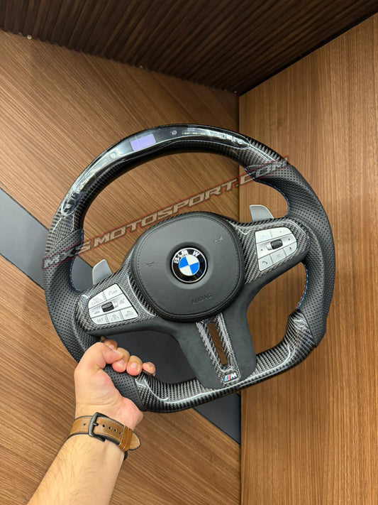 MXS4600 BMW G-Series Carbon Fiber &amp; Perforated Leather Steering Wheel with LED Display