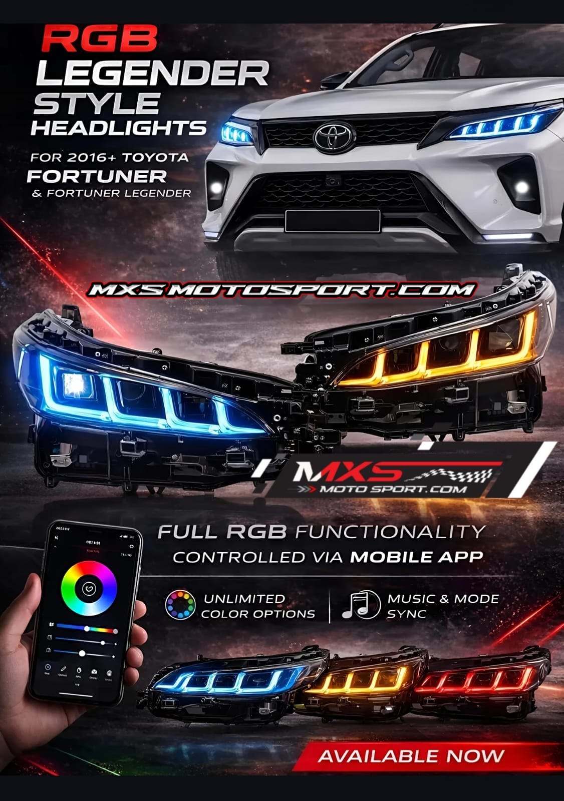 MXS4211 LED Projector Headlights For Toyota Fortuner Legender (APP Controlled)