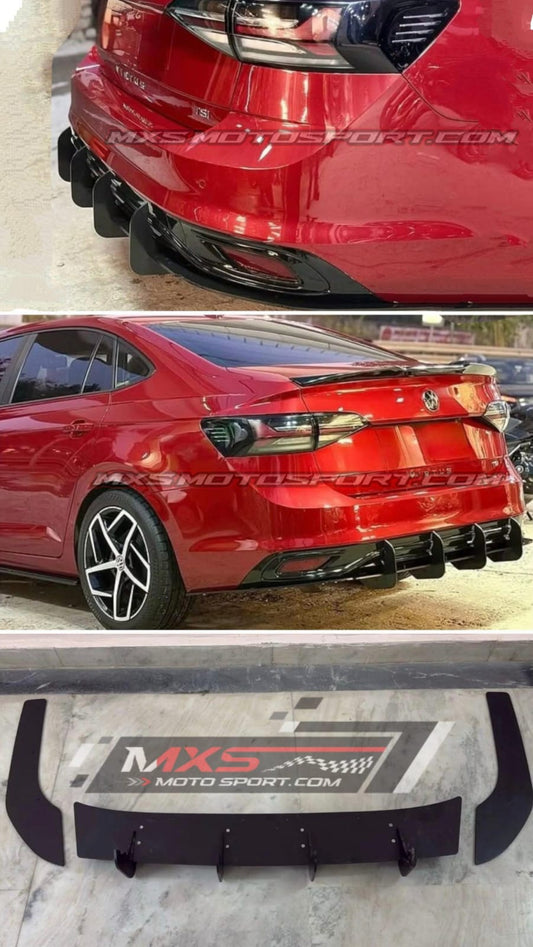 MXS4514 Stylish 4-Fin Rear Bumper Diffuser for Volkswagen Virtus – Sporty Gloss Black Finish