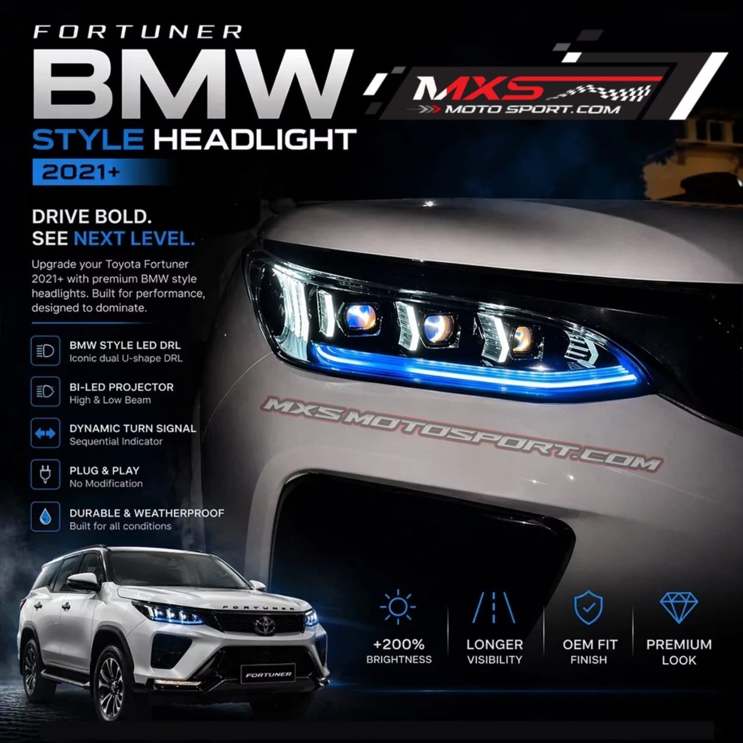 MXS4732 BMW Style LED Headlights for Toyota Fortuner 2021+