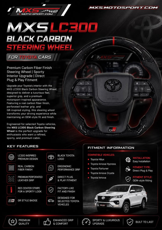 MXS4736 LC300 Black Carbon Steering Wheel for Toyota Cars
