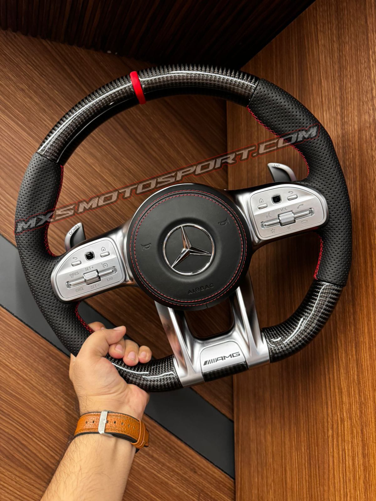 MXS4608 Mercedes-AMG Carbon Fiber Perforated Leather Steering Wheel with Red Center Marker