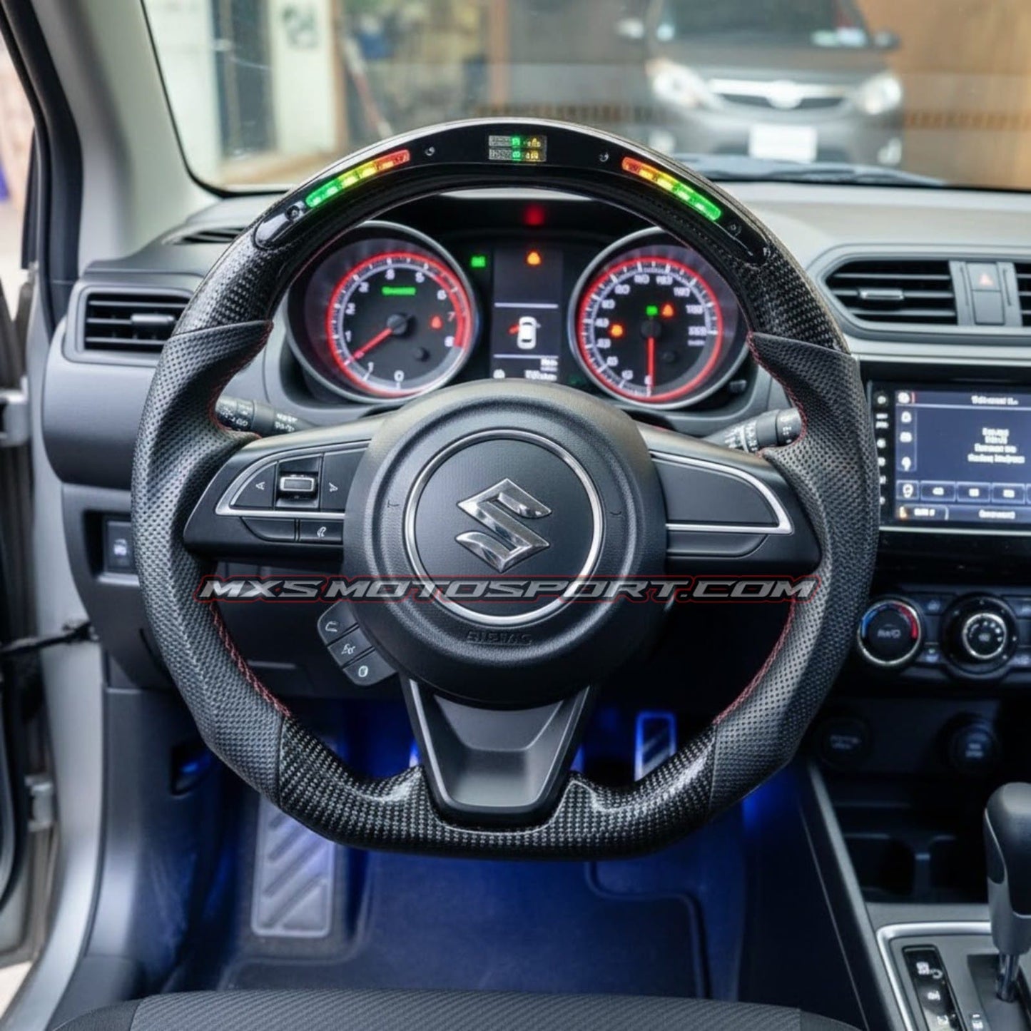 MXS4618 Carbon Fiber Race Steering Wheel with LED Shift Indicator – Baleno Performance Edition