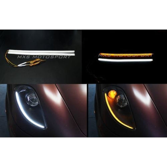 MXS1904 NEW Audi-Style Universal Tube White-Amber Switchback Headlight DRL Daytime Light